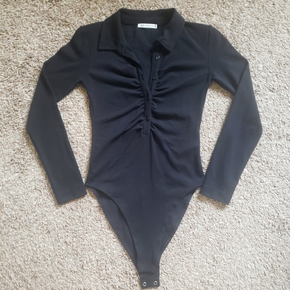 Zara long-sleeve polo style bodysuit